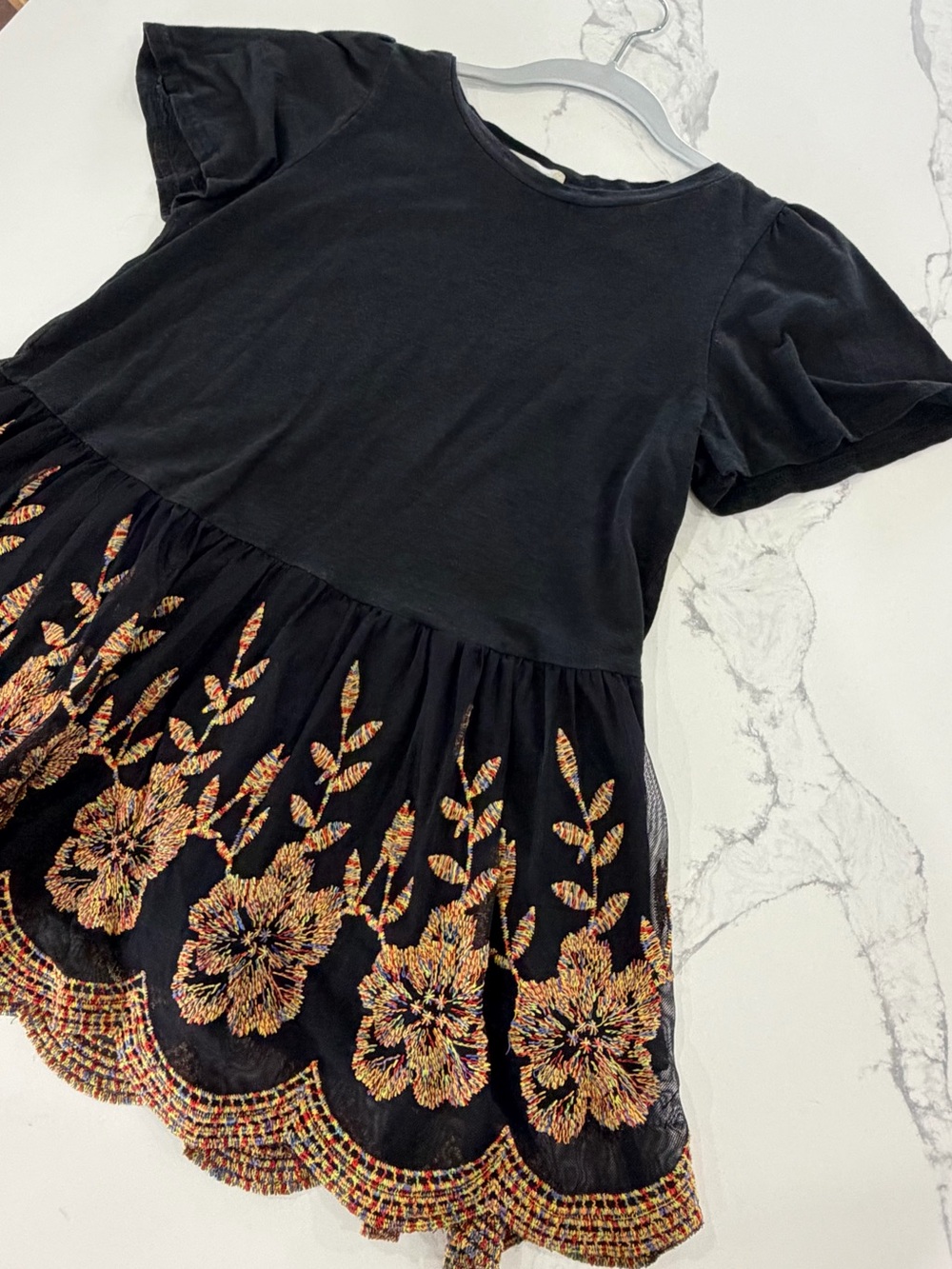 Altar'd State Black Boho Embroidered Peplum Babydoll Top Size Small Festival